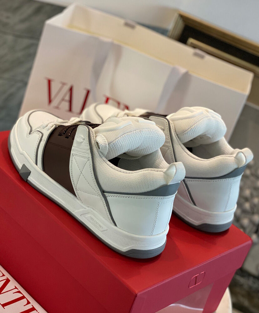 Valentino Unisex Open Skate Calfskin And Fabric Sneaker - Image 5