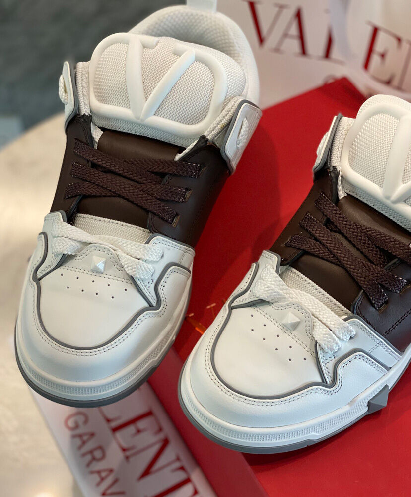 Valentino Unisex Open Skate Calfskin And Fabric Sneaker - Image 6