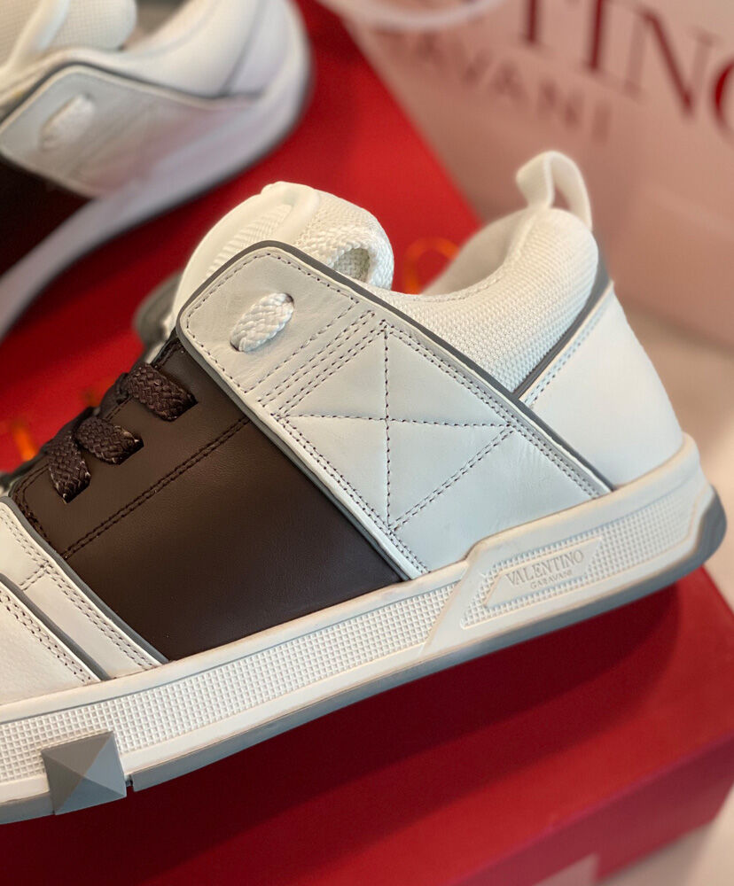 Valentino Unisex Open Skate Calfskin And Fabric Sneaker - Image 8