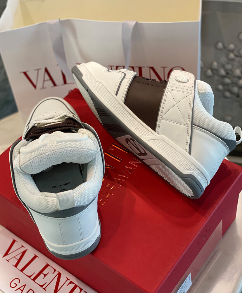 Valentino Unisex Open Skate Calfskin And Fabric Sneaker - Image 9