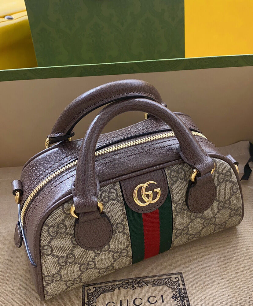 Gucci Ophidia Mini GG Top Handle Bag 724606 Dark Coffee - AlimorLuxury