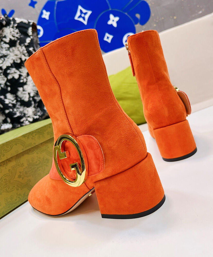 Gucci Women's Blondie Ankle Boot 700016 Orange AlimorLuxury