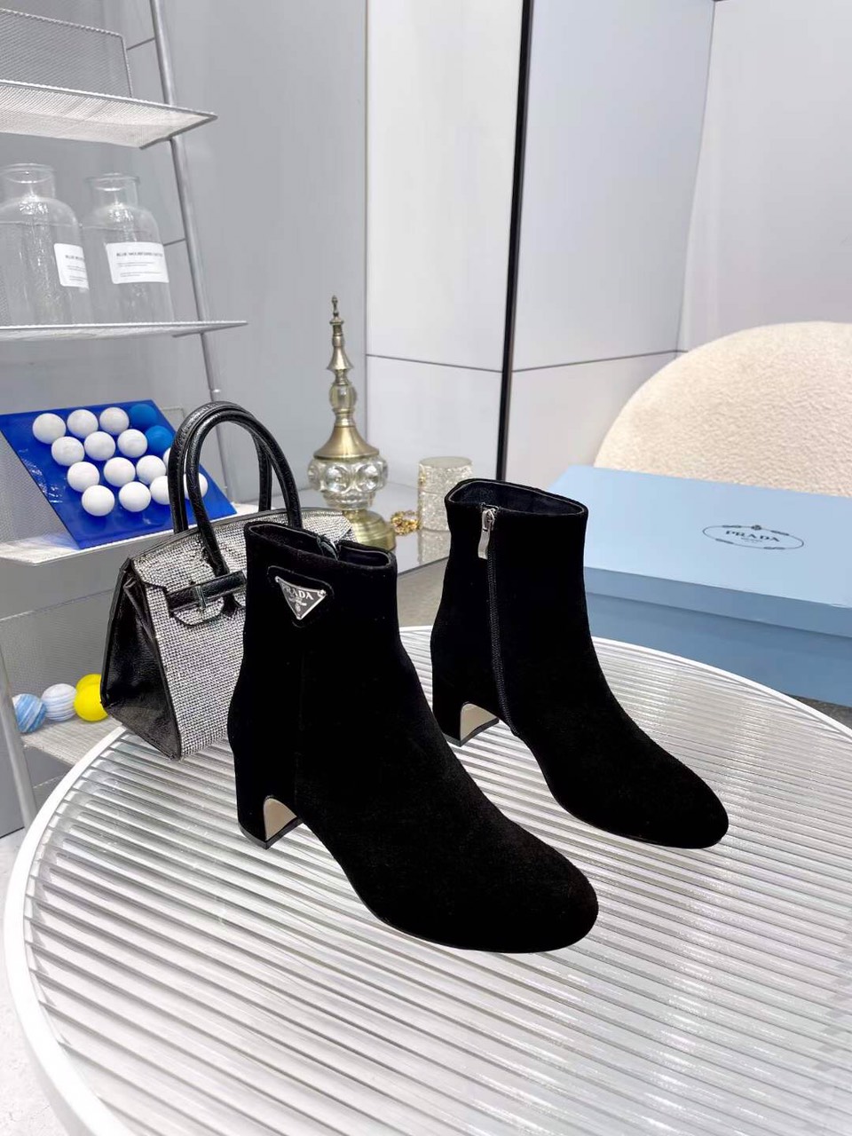 Prada Logo-plaque Leather Ankle Boots - Image 4