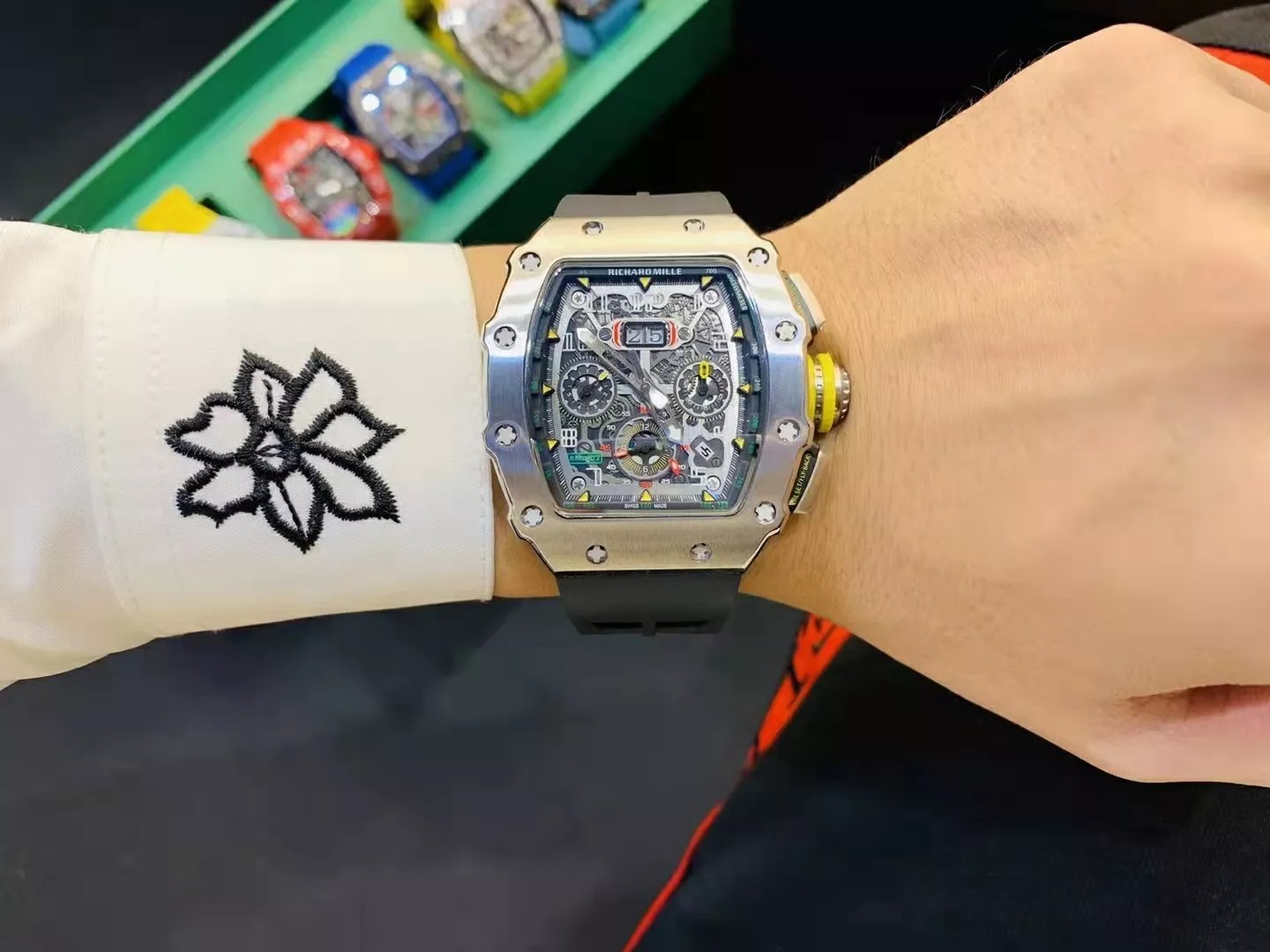 RM 11-03 Skeleton Dial White Bezel Black Rubber Strap ZY 7750 - Image 7