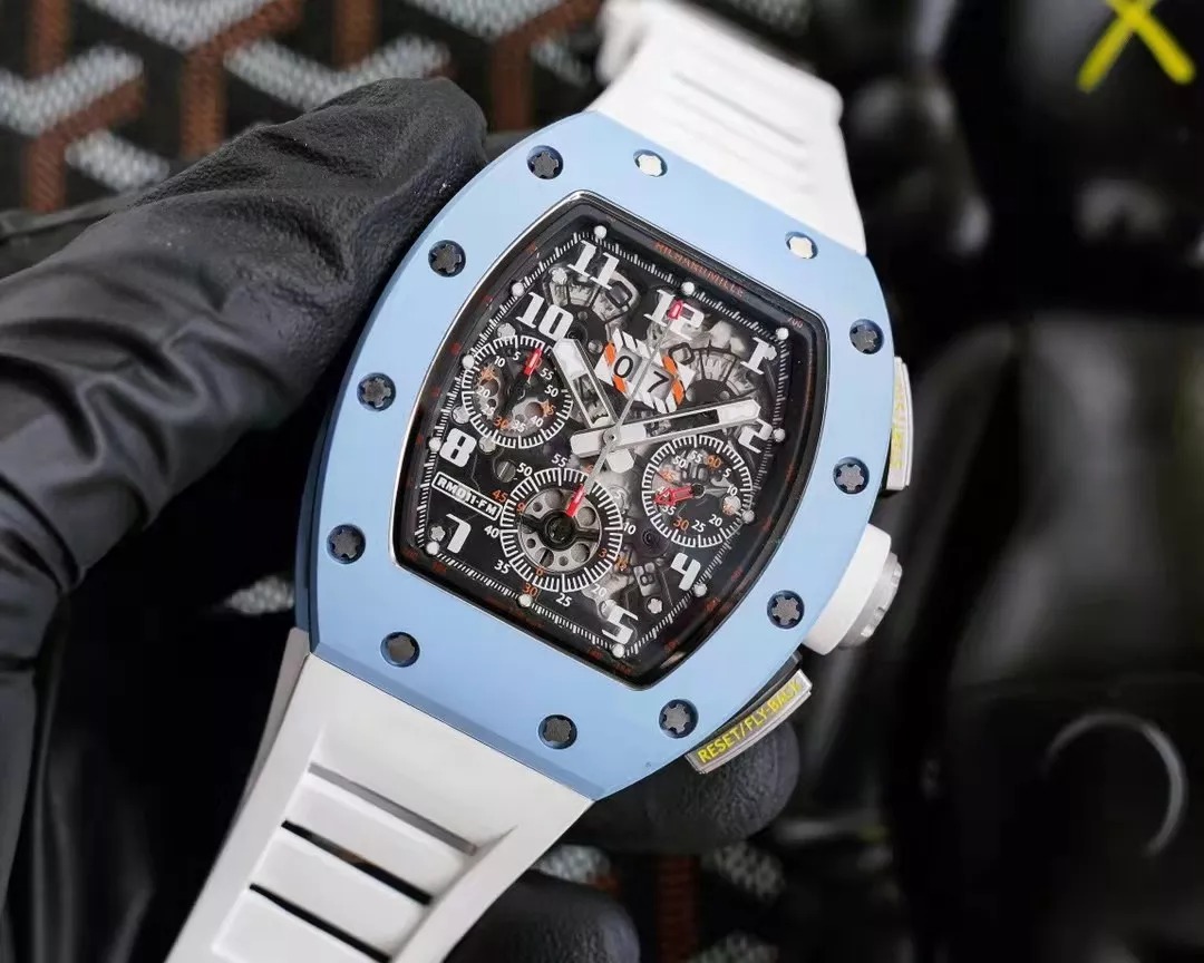 RM 11-03 Skeleton Dial Blue Bezel White Rubber Strap ZY 7750 - Image 2