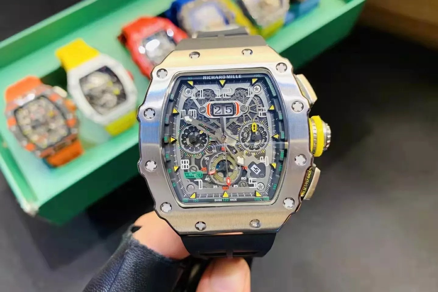 RM 11-03 Skeleton Dial White Bezel Black Rubber Strap ZY 7750