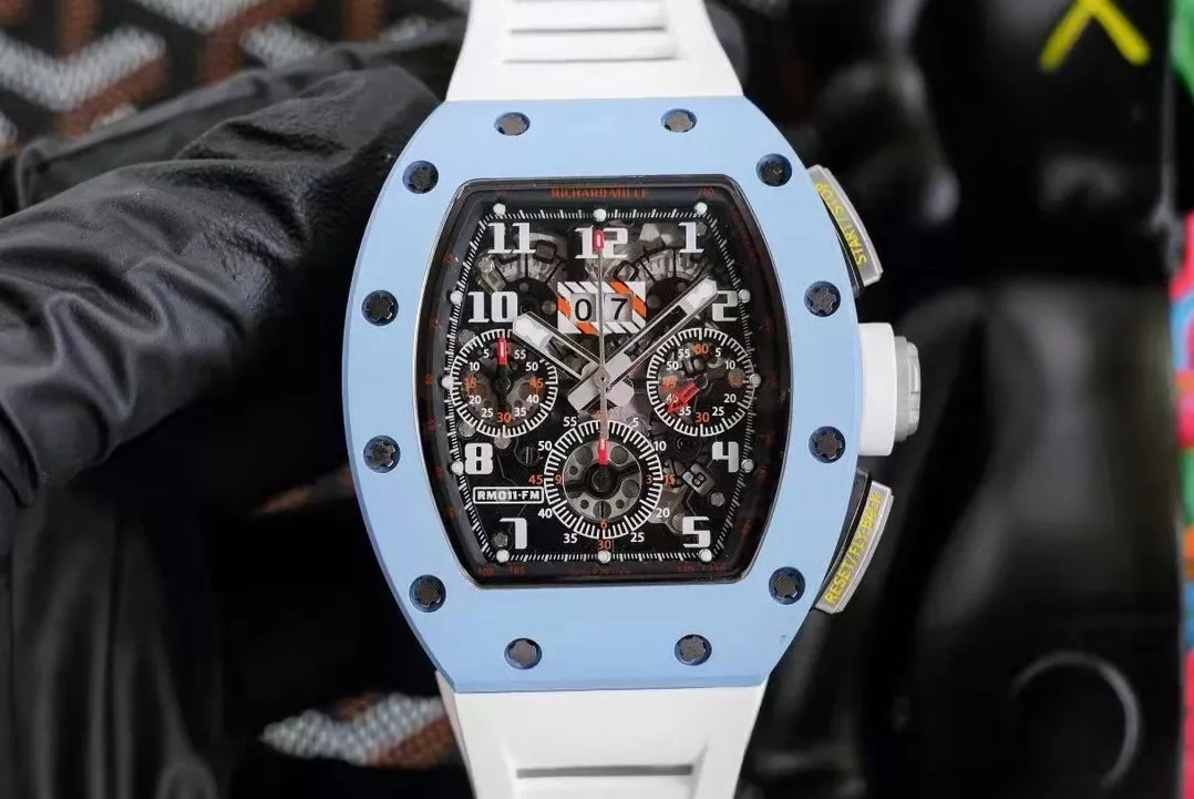 RM 11-03 Skeleton Dial Blue Bezel White Rubber Strap ZY 7750