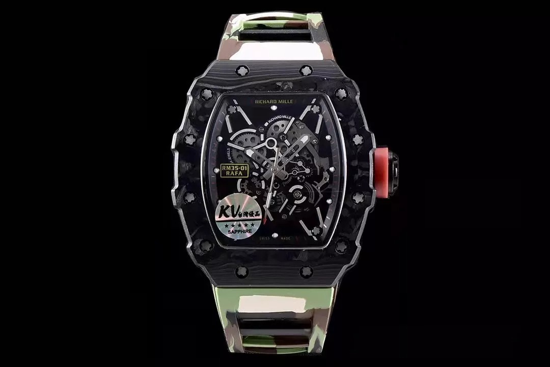 RM 35-01 Black Bezel Red Makers Camouflage Rubber Strap KV RUML3