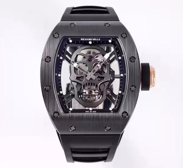 RM 52-01 Skull Black Dial Black Bezel Black Rubber Strap JB Tourbillon