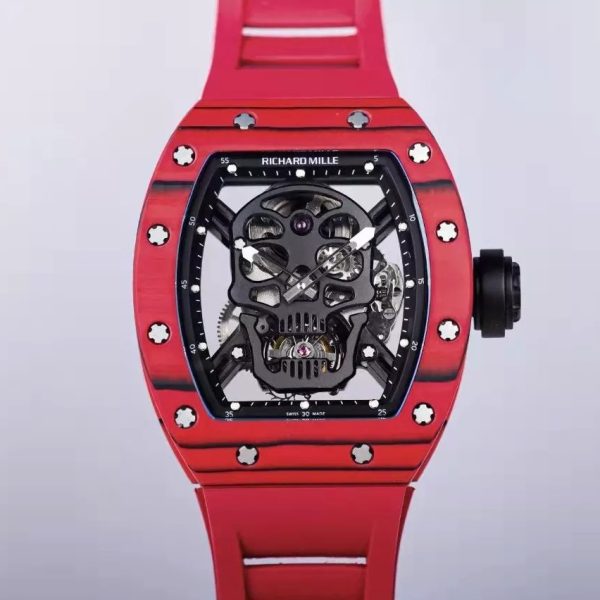 RM 52-01 Skull Black Dial Red Bezel Red Rubber Strap JB Tourbillon
