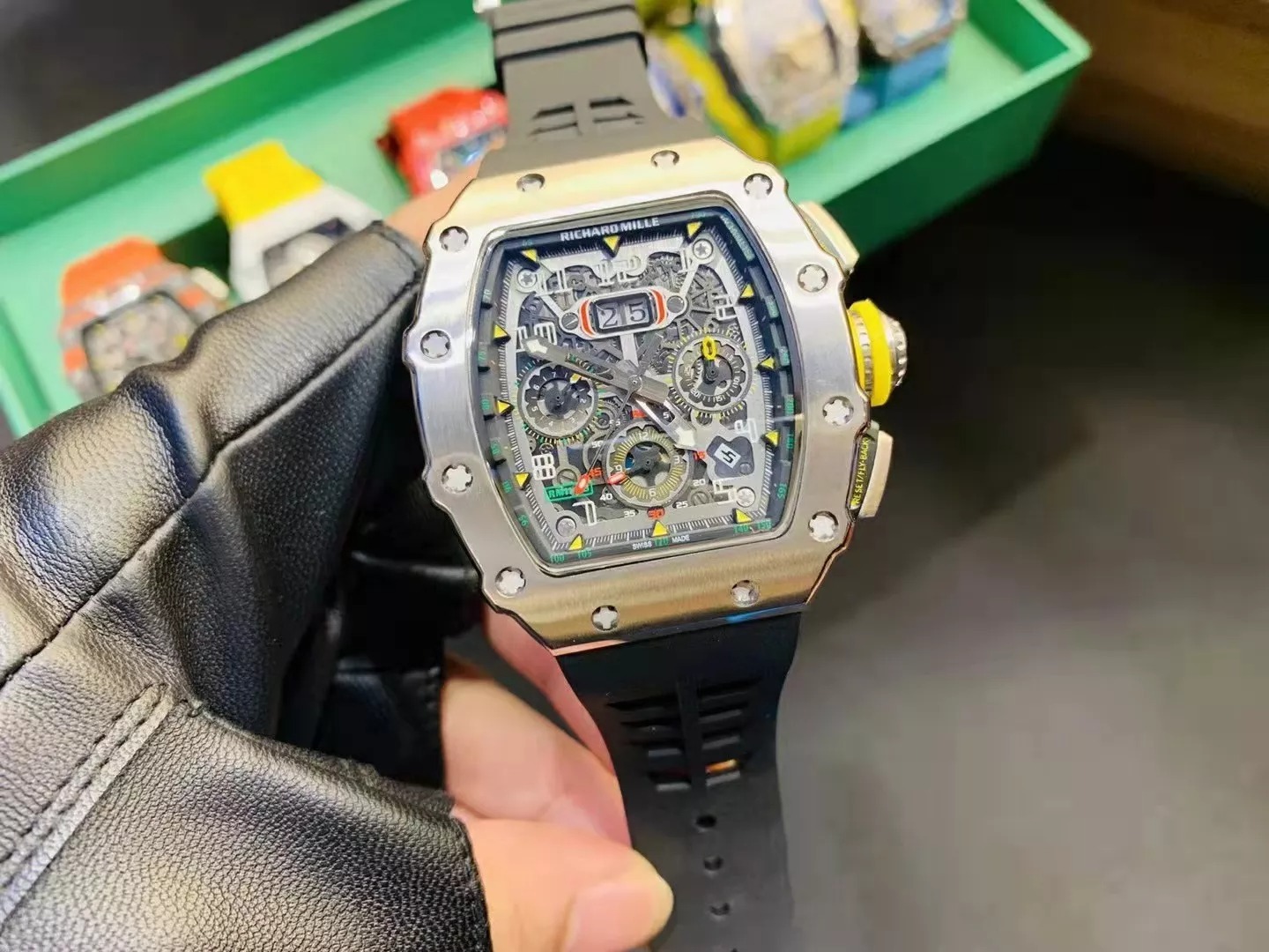 RM 11-03 Skeleton Dial White Bezel Black Rubber Strap ZY 7750 - Image 2