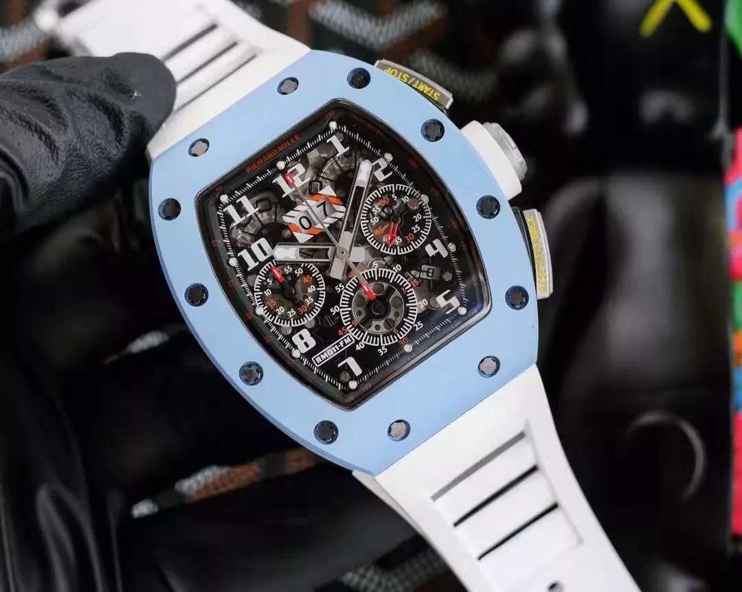 RM 11-03 Skeleton Dial Blue Bezel White Rubber Strap ZY 7750 - Image 3