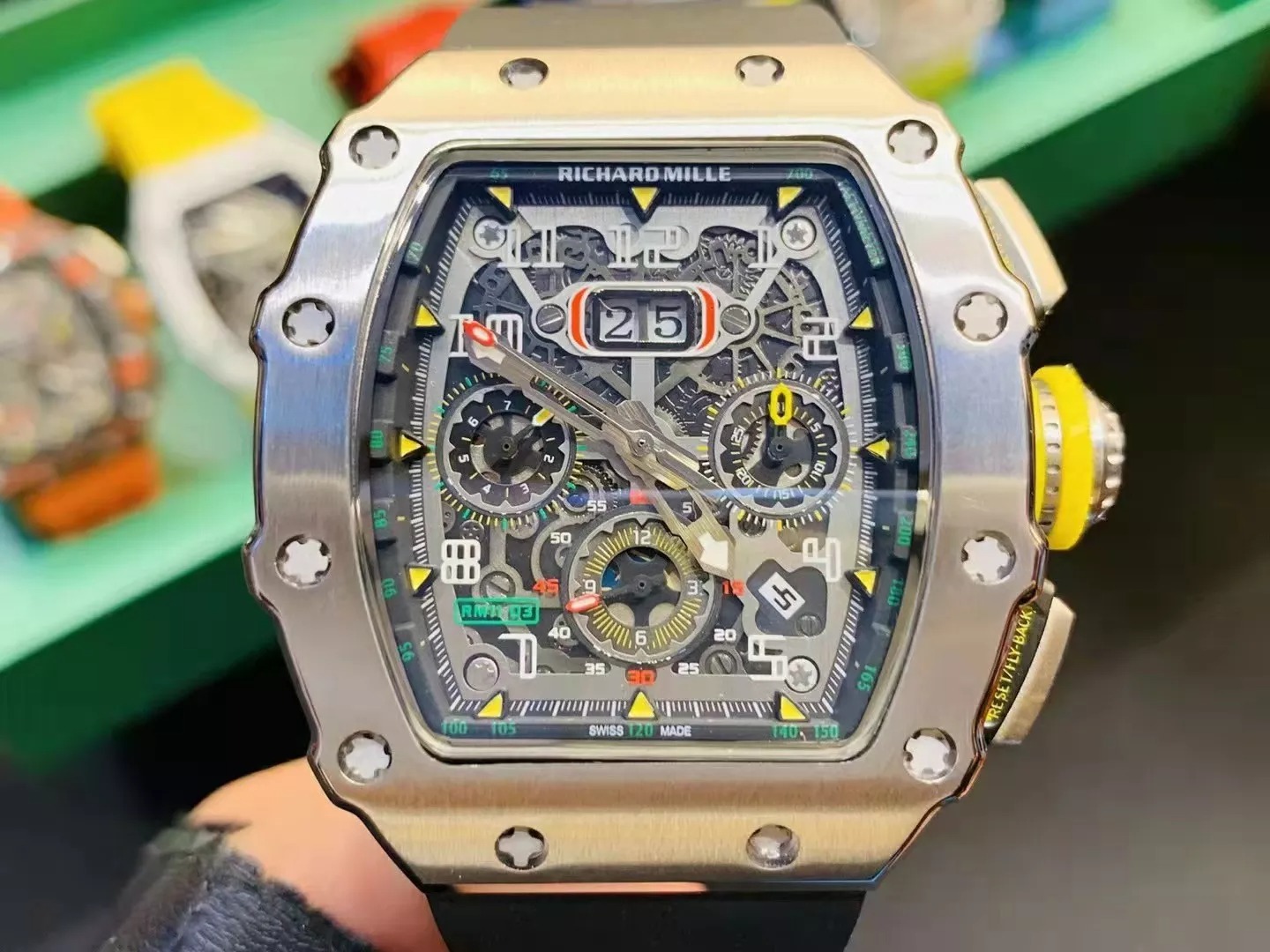 RM 11-03 Skeleton Dial White Bezel Black Rubber Strap ZY 7750 - Image 5