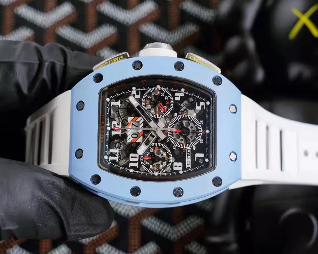 RM 11-03 Skeleton Dial Blue Bezel White Rubber Strap ZY 7750 - Image 6