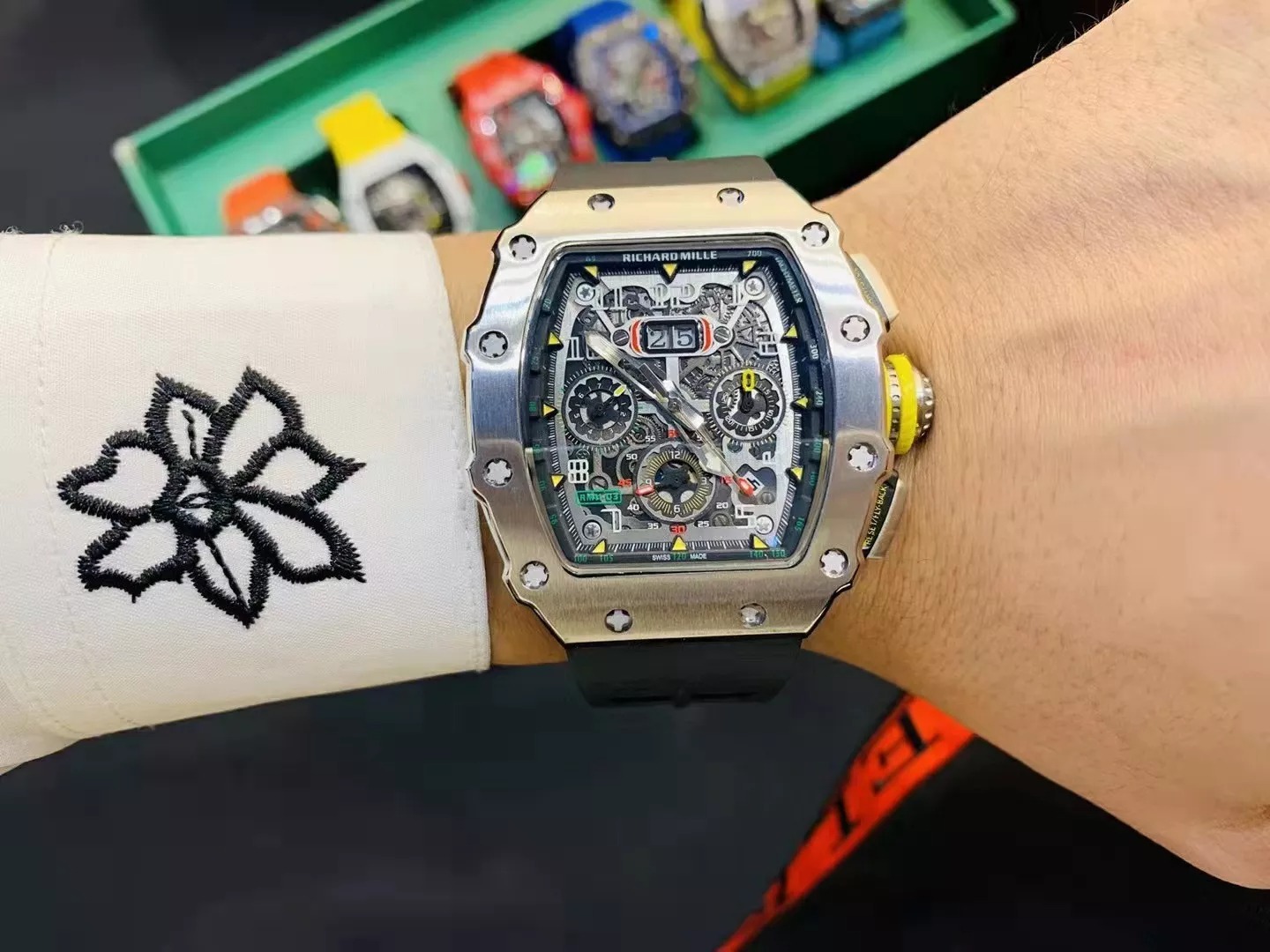 RM 11-03 Skeleton Dial White Bezel Black Rubber Strap ZY 7750 - Image 6