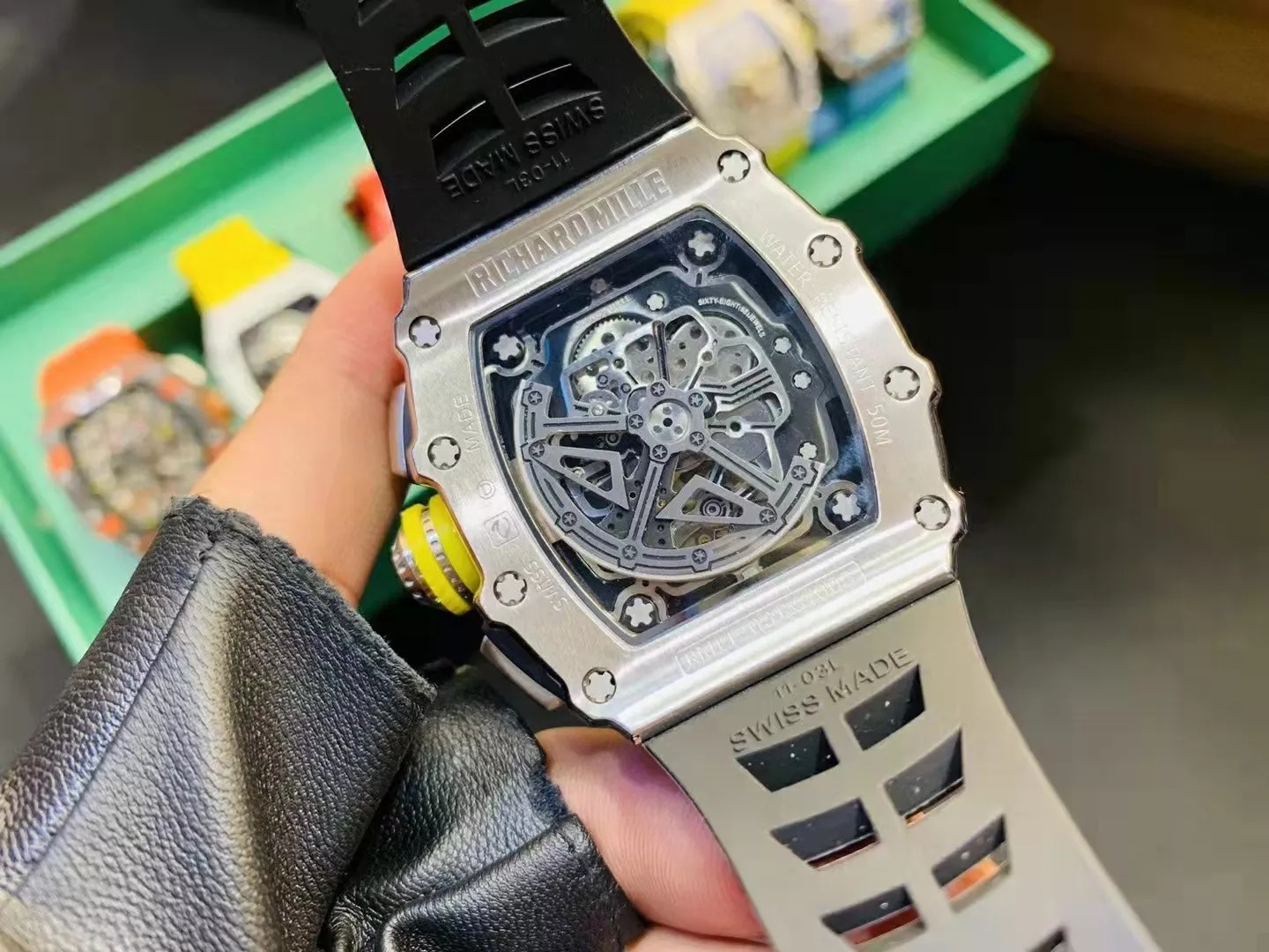 RM 11-03 Skeleton Dial White Bezel Black Rubber Strap ZY 7750 - Image 4