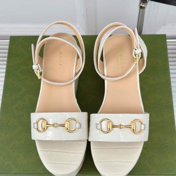 Gucci Horsebit Leather Women's Wedge Sandals 7.5cm