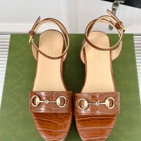 Gucci Horsebit Leather Women's Wedge Sandals 7.5cm