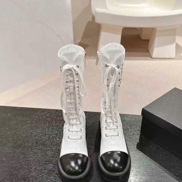 Chanel Leather Lambskin Lace up Boots