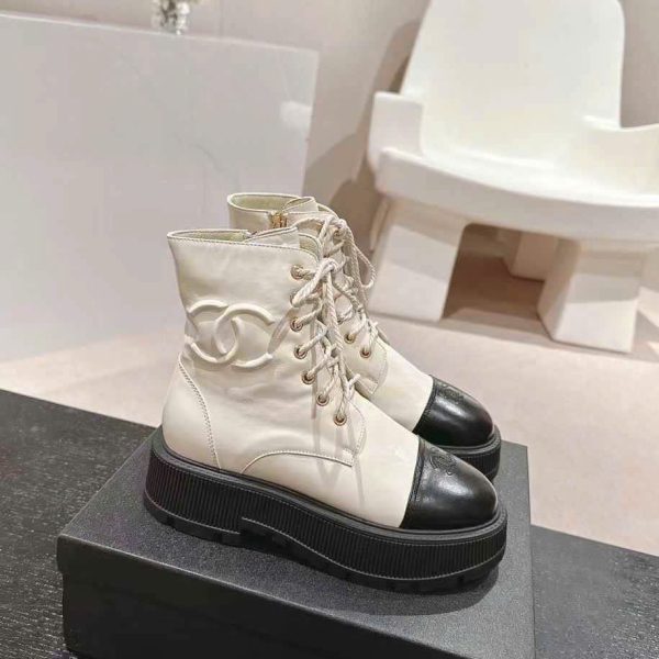 Chanel Leather Lace Up Ankle Boots