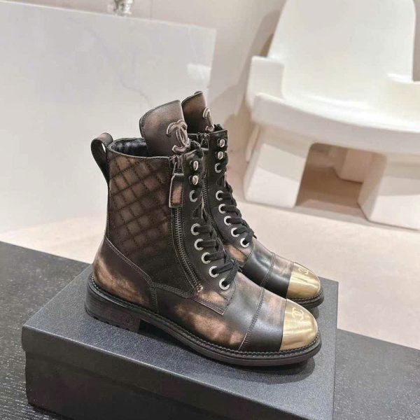 Chanel Leather Lace Up Ankle Boots