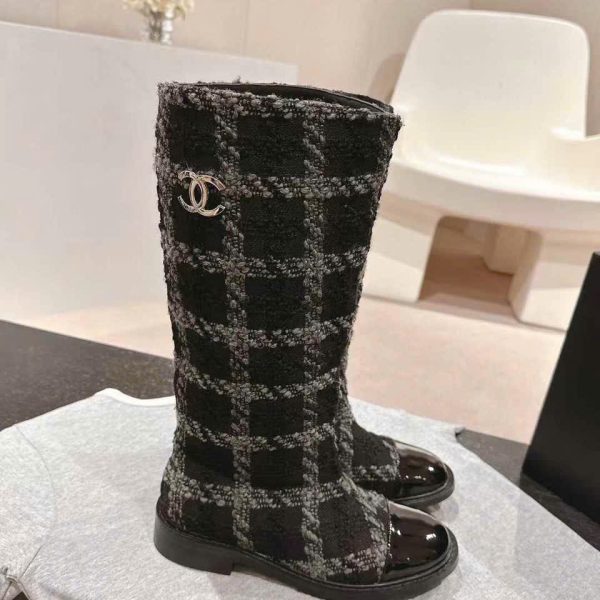 Chanel Canvas With Leather Lace Up Boots