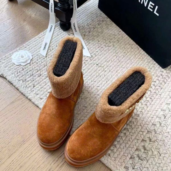 Chanel Cuffed Lamb Wool Snow Boots