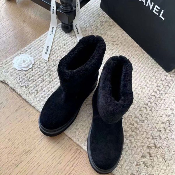 Chanel Cuffed Lamb Wool Snow Boots