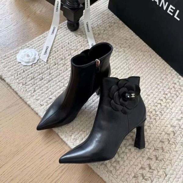 Chanel Leather Ankle Heel Boots