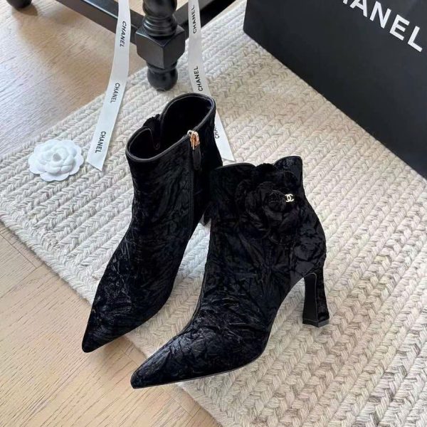 Chanel Leather Ankle Heel Boots