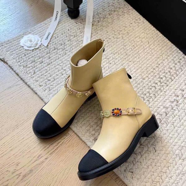 Chanel Leather Ankle Boots With Chains