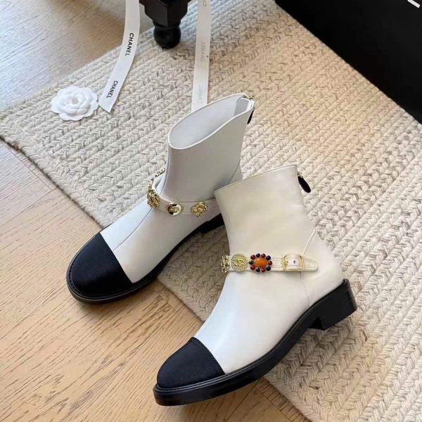 Chanel Leather Ankle Boots With Chains