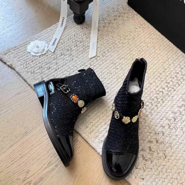 Chanel Leather Ankle Boots With Chains