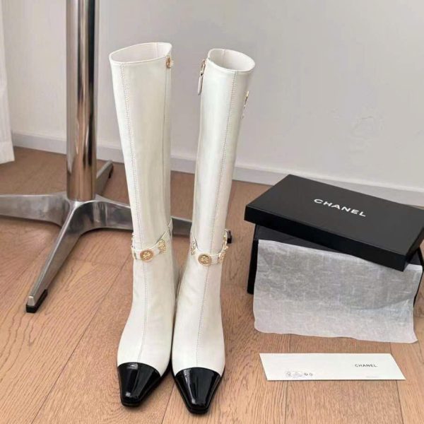 Chanel Leather Long Boots C Logo
