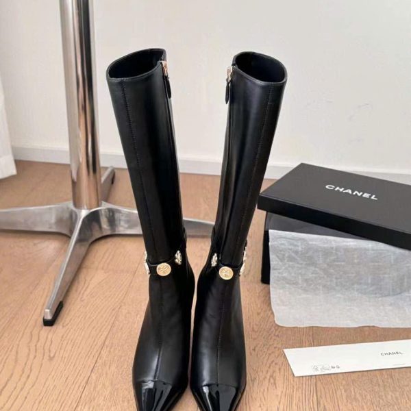 Chanel Leather Long Boots C Logo