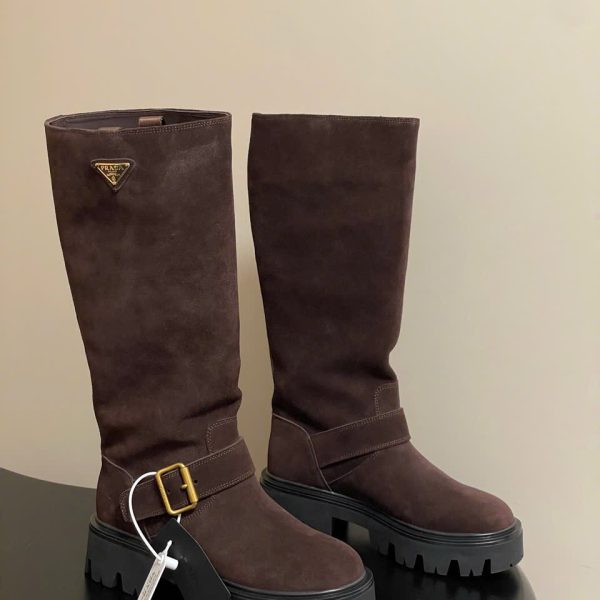 Prada Leather Biker Long Boots New Collections