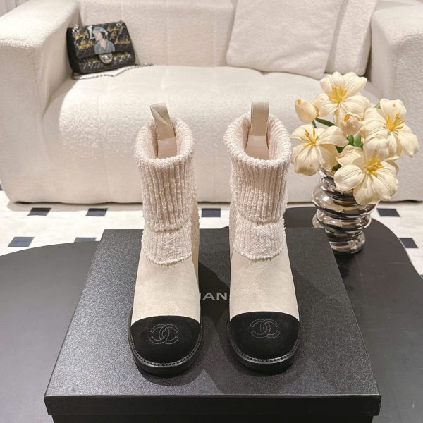 Chanel CLogo Sock Boots Knit Wool