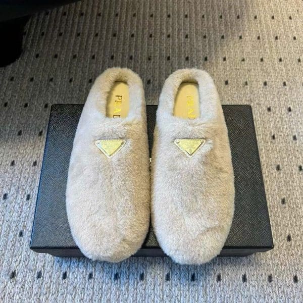Prada Triangle Logo Fur Mule New Arrivals