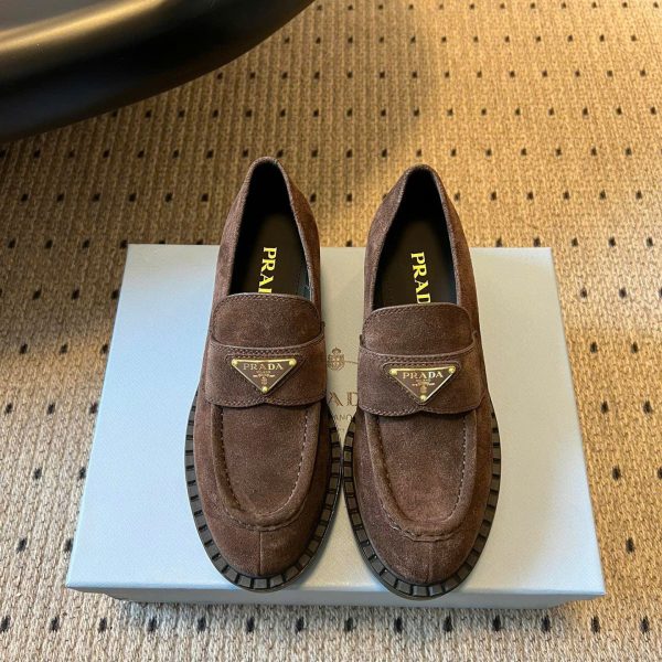 Prada Suede Leahter Women's Loafer Shoes