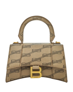 Balenciaga Hourglass XS Handbag BB Monogram Coated Canvas Apricot