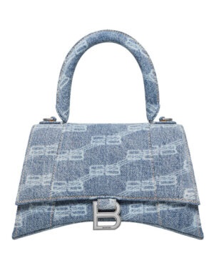 Balenciaga BB Monogram Hourglass Small Bleached Denim Tote Blue