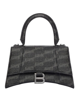 Balenciaga Hourglass Small Handbag BB Monogram Coated Canvas Black