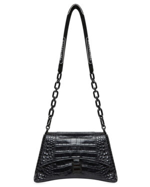 Balenciaga Downtown Small Shoulder Bag With Chain Crocodile Embossed Black