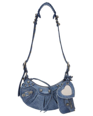 Balenciaga Le Cagole Shoulder Bag In Denim With Rhinestone Blue