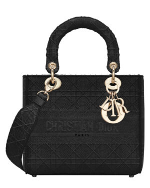 Christian Dior Medium Lady D-lite Embroidered Cannage Bag Black