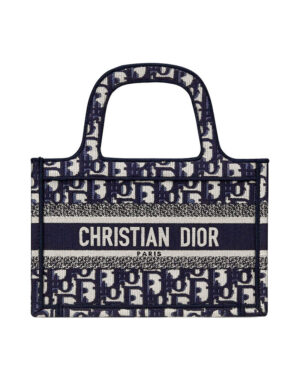 Christian Dior Mini Book Tote Original Dior Oblique Embroidered Canvas Bag Dark Blue