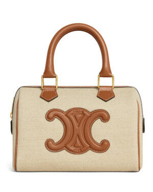 Celine Small Boston Cuir Triomphe In Textile And Calfskin Cream