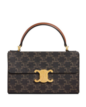 Celine Box Triomphe In Triomphe Canvas And Calfskin Coffee