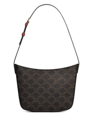 Celine Medium Celine Croque Bag In Triomphe Canvas And Calfskin Coffee