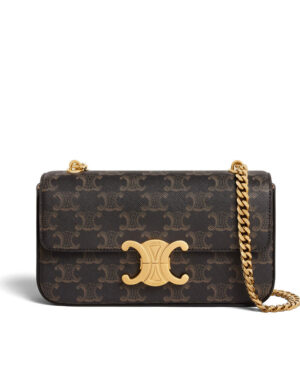 Celine Chain Shoulder Bag Triomphe In Triomphe Canvas Coffee
